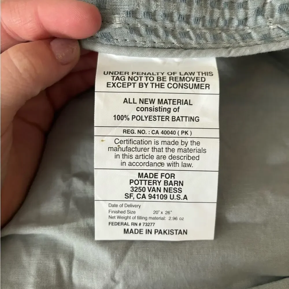 Pottery Barn Dusty Blue Cotton Standard Sham Pillowcase